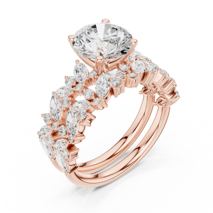 3.70ctw Wide Marquise Cluster Round Diamond Statement Bridal Ring | Yellow Gold