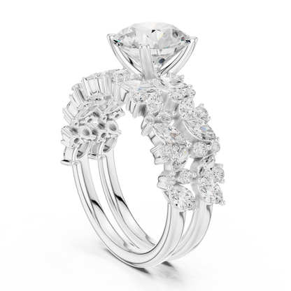 3.70ctw Wide Marquise Cluster Round Diamond Statement Bridal Ring | Yellow Gold