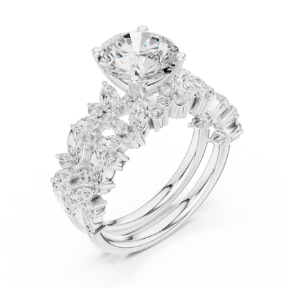 3.70ctw Wide Marquise Cluster Round Diamond Statement Bridal Ring | Yellow Gold