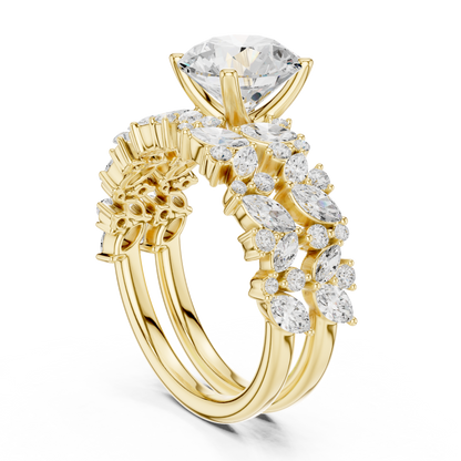 3.70ctw Wide Marquise Cluster Round Diamond Statement Bridal Ring | Yellow Gold