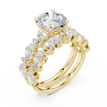 3.70ctw Wide Marquise Cluster Round Diamond Statement Bridal Ring | Yellow Gold