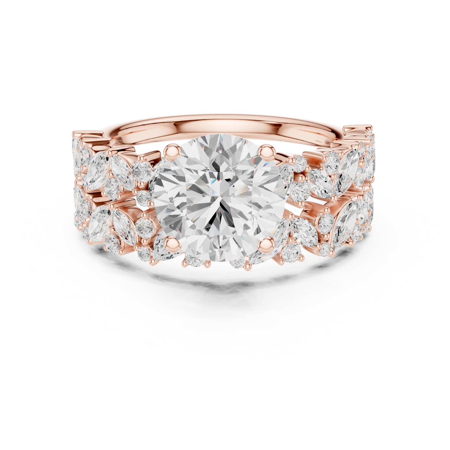 3.70ctw Wide Marquise Cluster Round Diamond Statement Bridal Ring | Yellow Gold