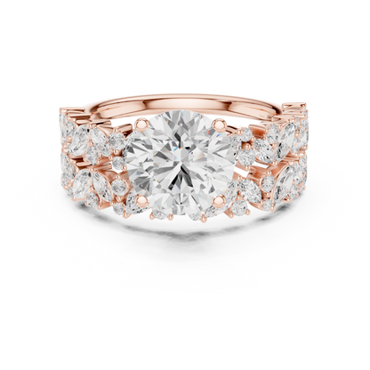 3.70ctw Wide Marquise Cluster Round Diamond Statement Bridal Ring | Yellow Gold