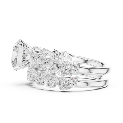 3.70ctw Wide Marquise Cluster Round Diamond Statement Bridal Ring | Yellow Gold
