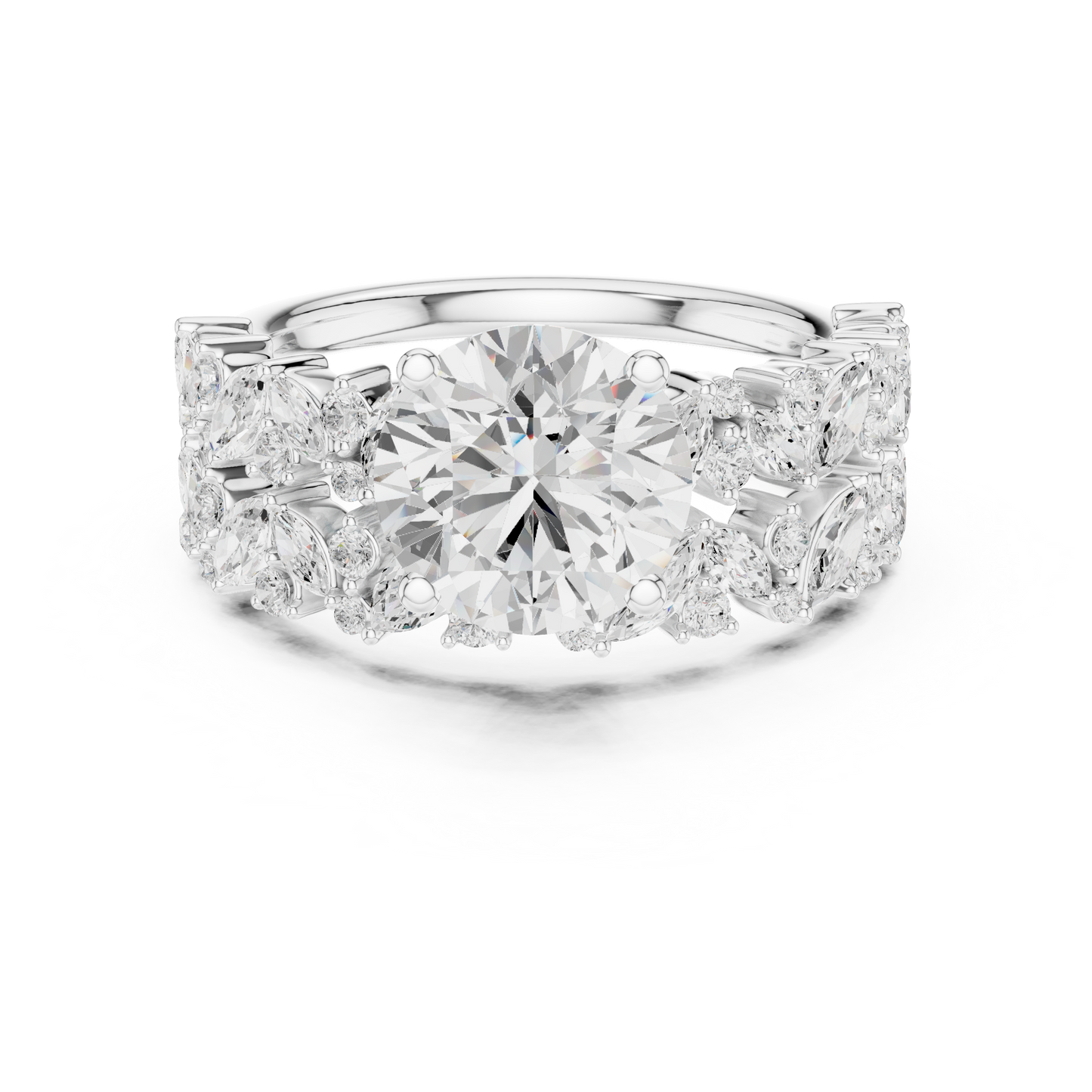 3.70ctw Wide Marquise Cluster Round Diamond Statement Bridal Ring | Yellow Gold