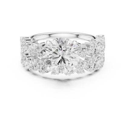 3.70ctw Wide Marquise Cluster Round Diamond Statement Bridal Ring | Yellow Gold