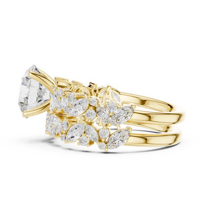 3.70ctw Wide Marquise Cluster Round Diamond Statement Bridal Ring | Yellow Gold
