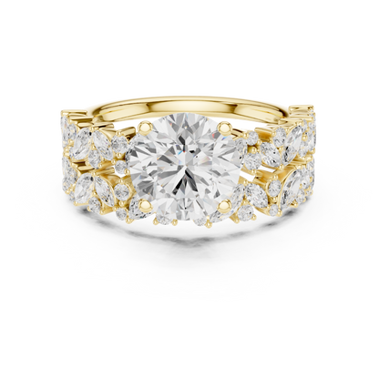 3.70ctw Wide Marquise Cluster Round Diamond Statement Bridal Ring | Yellow Gold