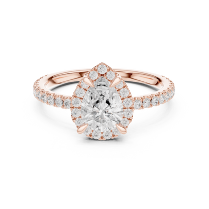 1.42ctw Pear Shaped Halo Engagement Ring | Yellow Gold