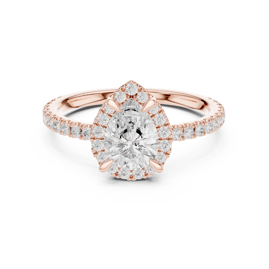 1.42 Carat Pear Shaped Halo Engagement Ring | Yellow Gold