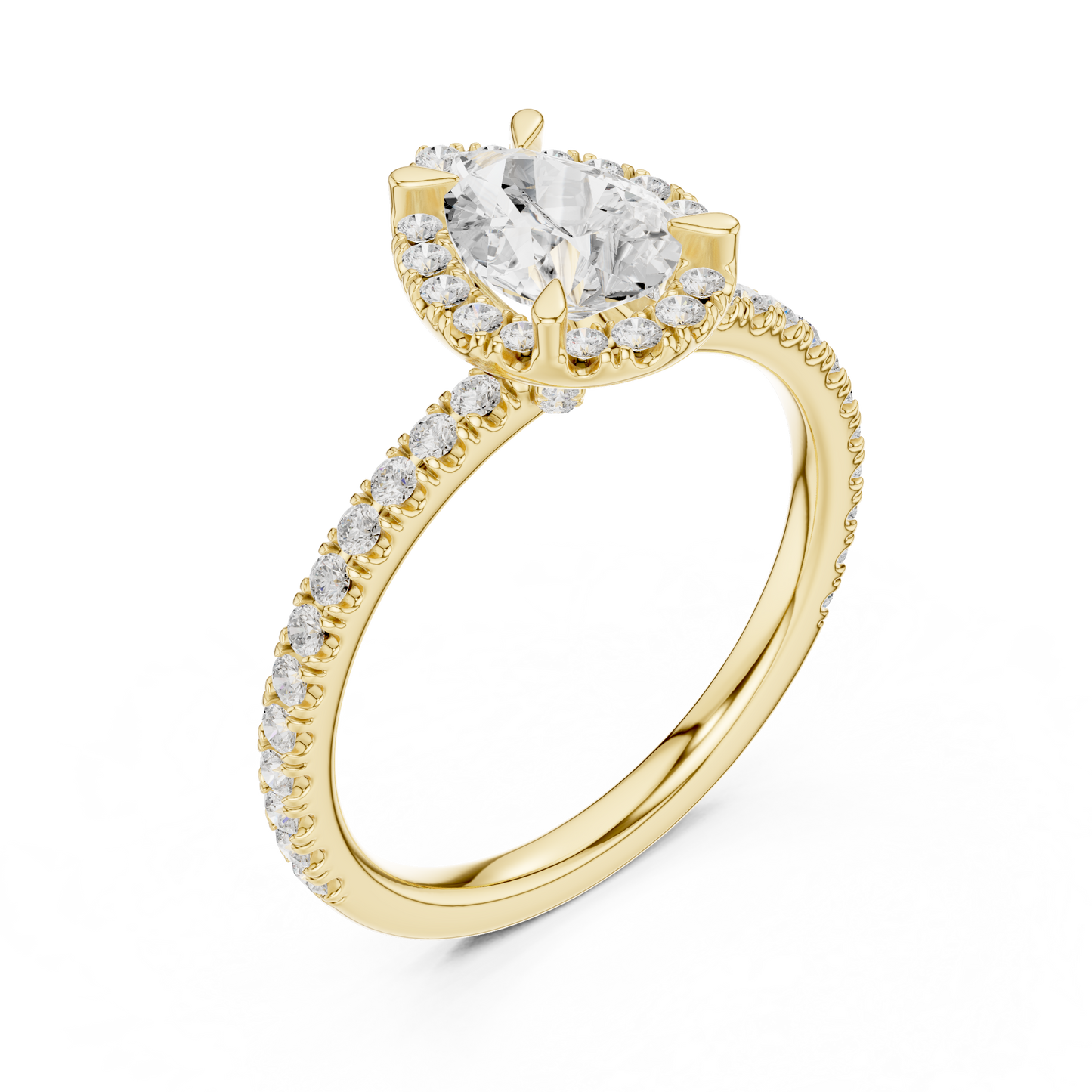 1.42ctw Pear Shaped Halo Engagement Ring | Yellow Gold
