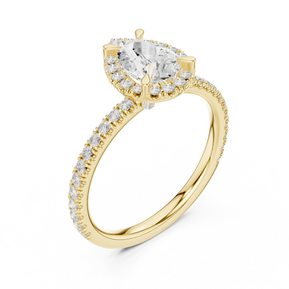 1.42ctw Pear Shaped Halo Engagement Ring | Yellow Gold