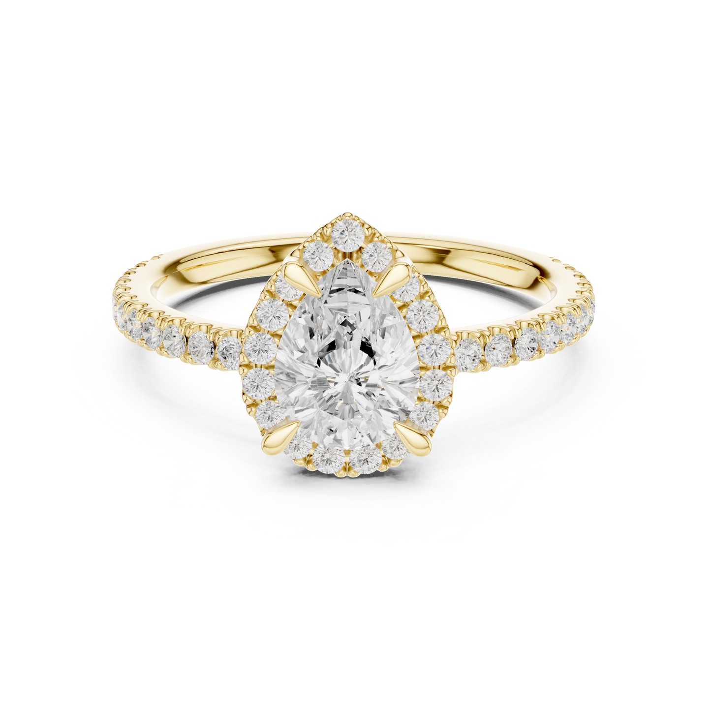 1.42ctw Pear Shaped Halo Engagement Ring | Yellow Gold
