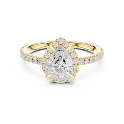 1.42ctw Pear Shaped Halo Engagement Ring | Yellow Gold