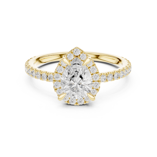1.42 Carat Pear Shaped Halo Engagement Ring | Yellow Gold