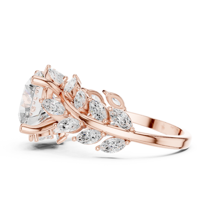 4.15ctw Nature Inspired Round & Marquise Leaf Vine Ring | Yellow Gold