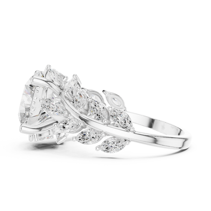 4.15ctw Nature Inspired Round & Marquise Leaf Vine Ring | Yellow Gold