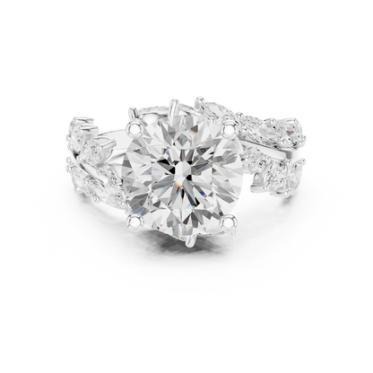 4.15ctw Nature Inspired Round & Marquise Leaf Vine Ring | Yellow Gold