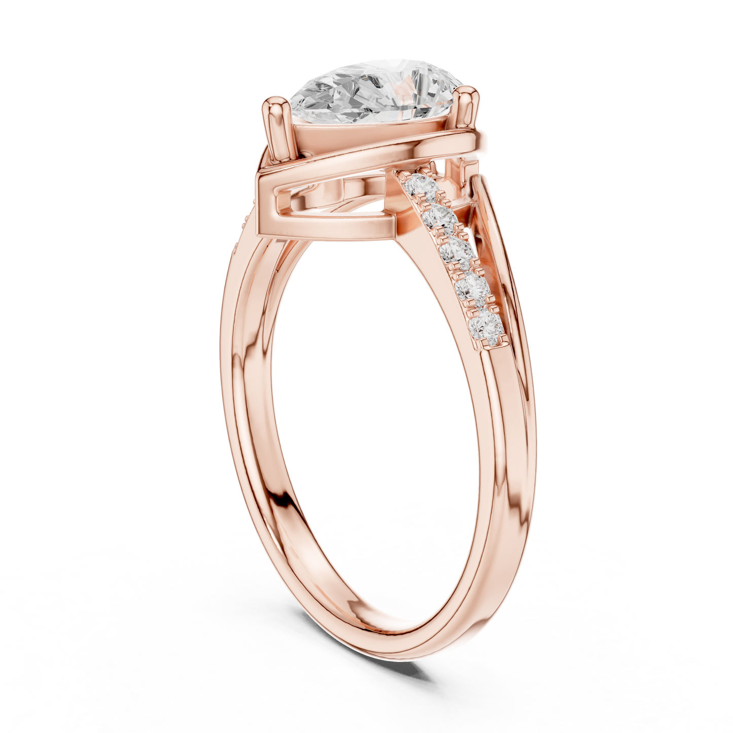 0.9ctw Pear Shaped Split Shank Engagement Ring | Yellow Gold