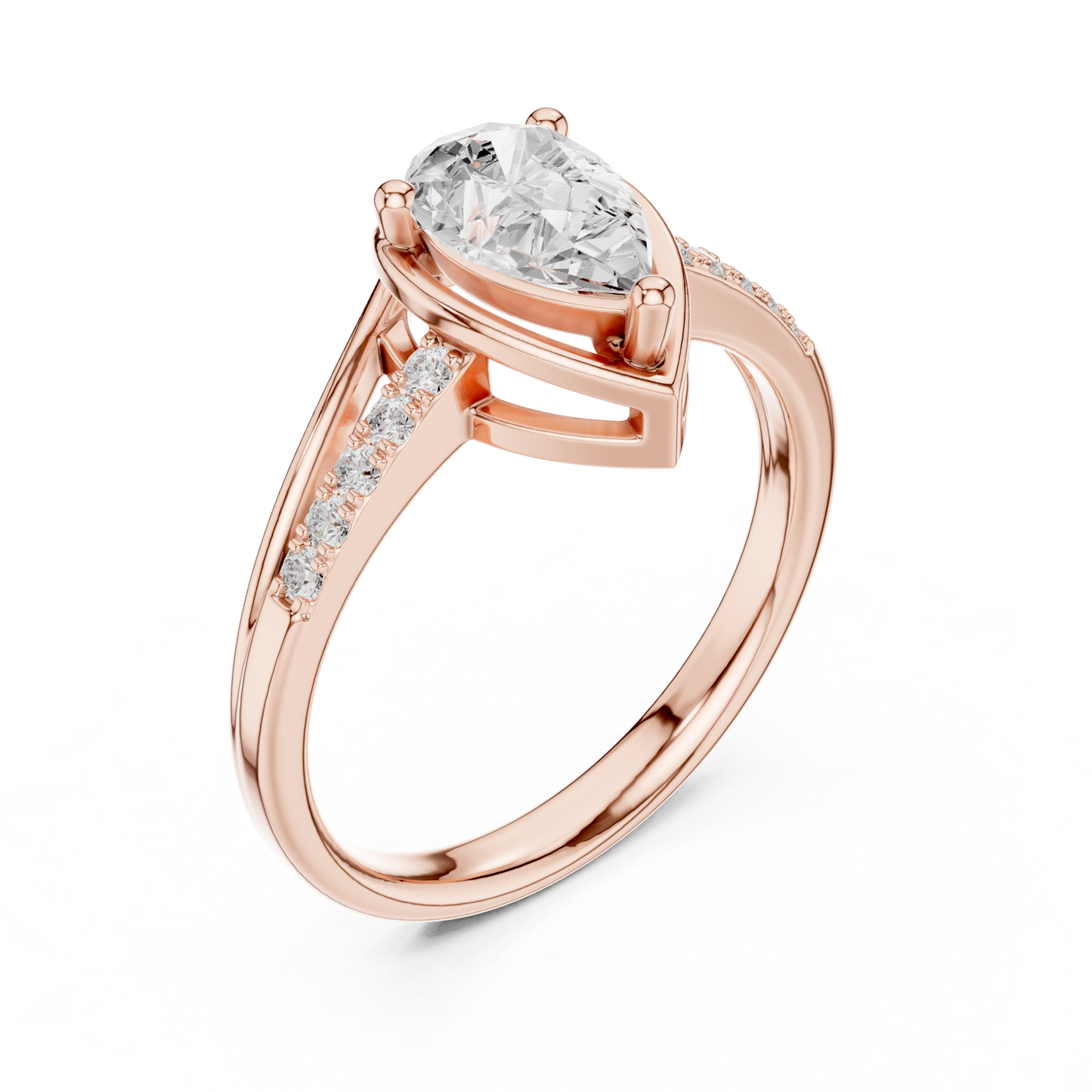 0.9ctw Pear Shaped Split Shank Engagement Ring | Yellow Gold