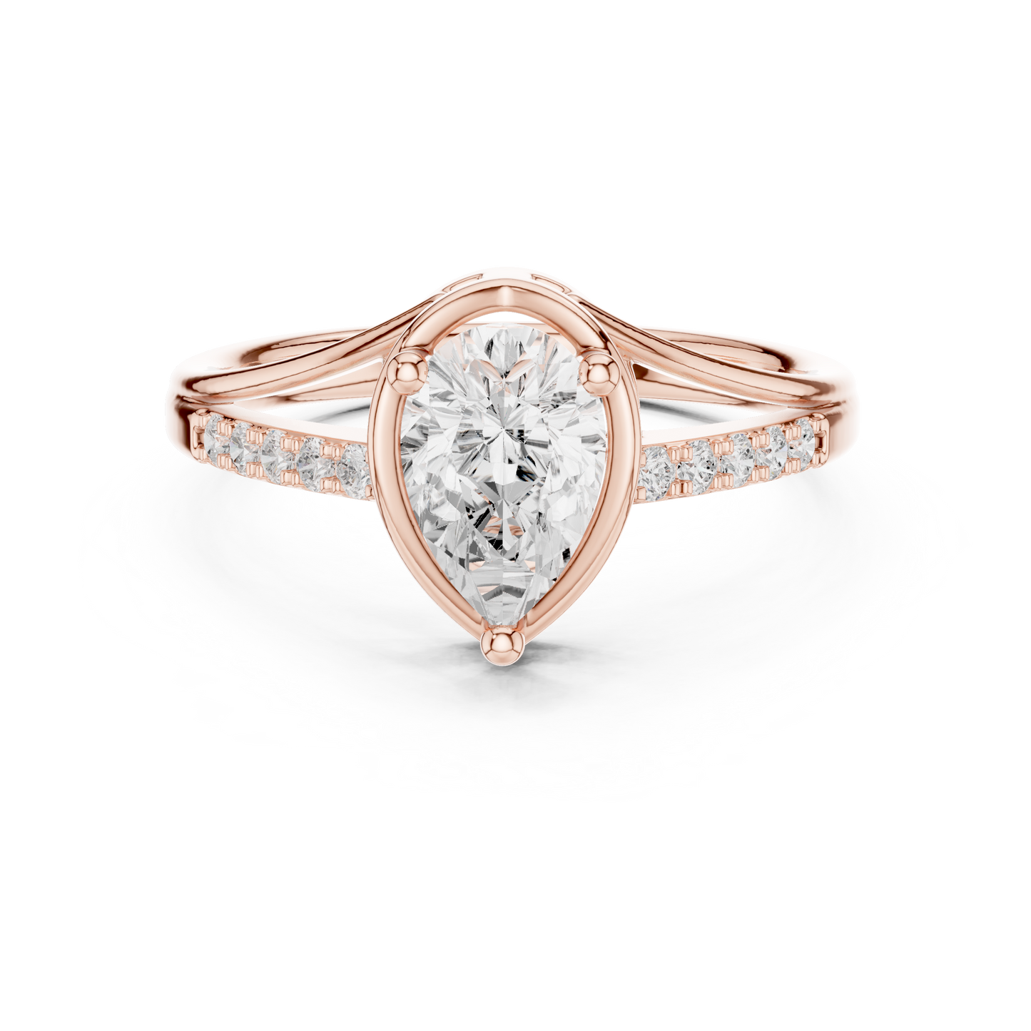0.9ctw Pear Shaped Split Shank Engagement Ring | Yellow Gold