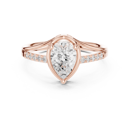 0.9ctw Pear Shaped Split Shank Engagement Ring | Yellow Gold
