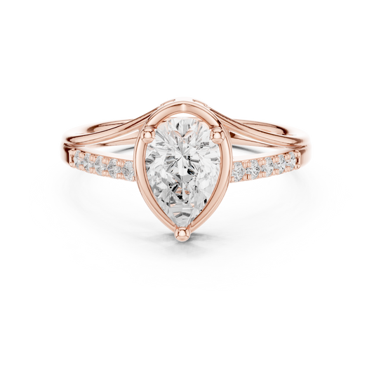 0.9 Carat Pear Shaped Split Shank Engagement Ring | Yellow Gold