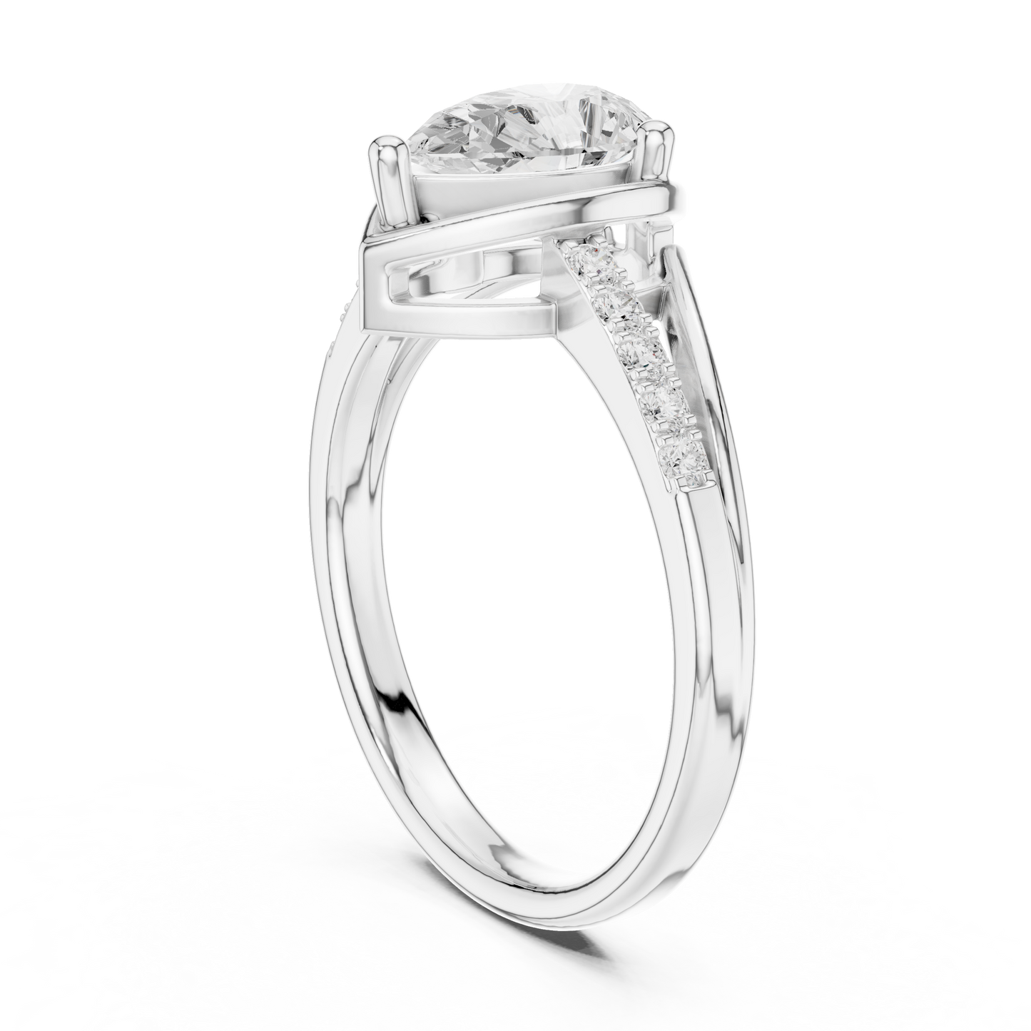 0.9ctw Pear Shaped Split Shank Engagement Ring | Yellow Gold