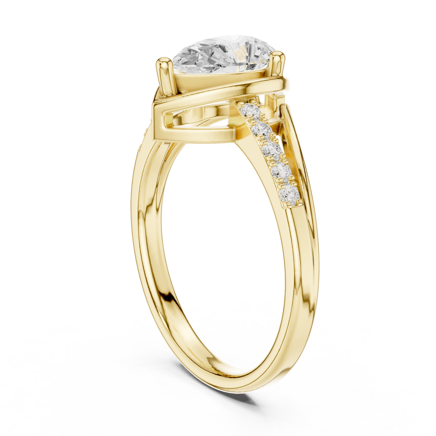 0.9ctw Pear Shaped Split Shank Engagement Ring | Yellow Gold