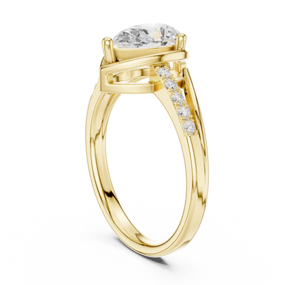 0.9ctw Pear Shaped Split Shank Engagement Ring | Yellow Gold