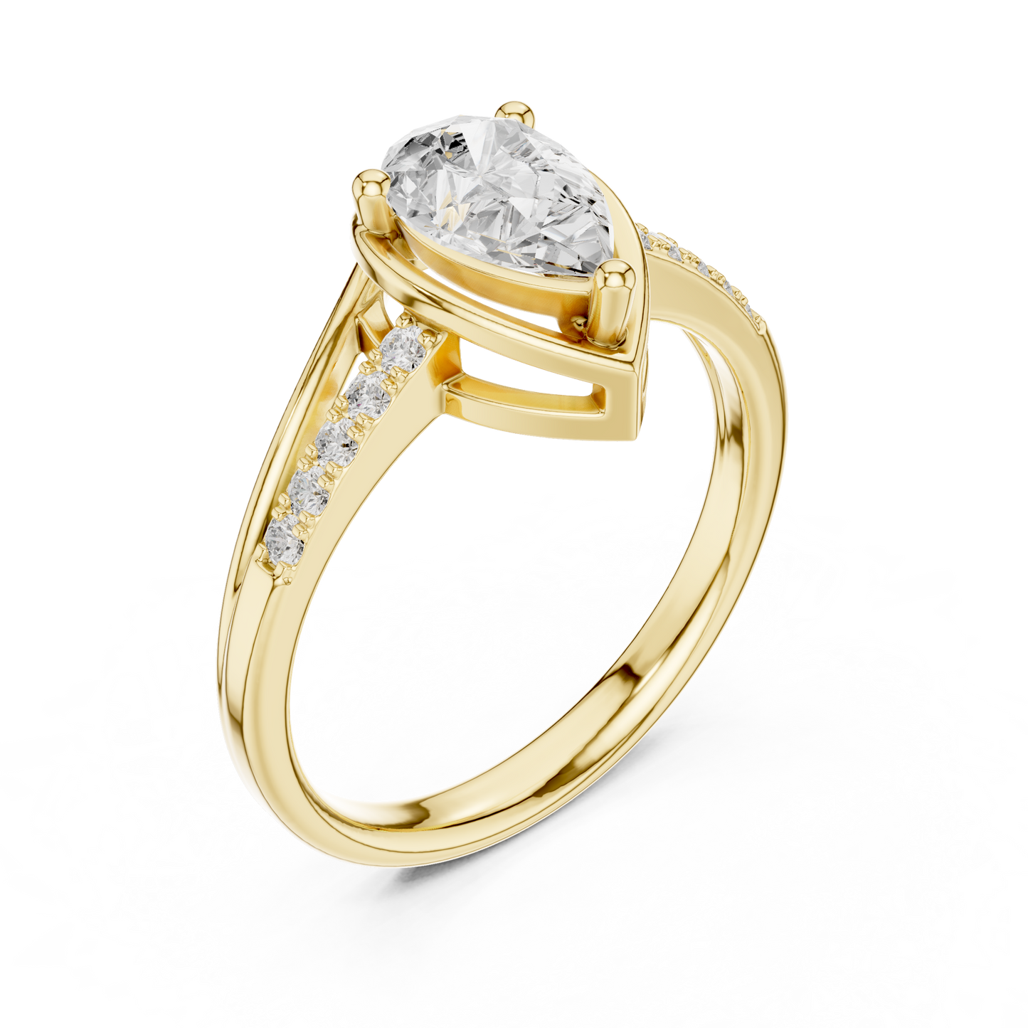 0.9ctw Pear Shaped Split Shank Engagement Ring | Yellow Gold
