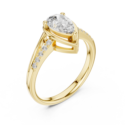 0.9ctw Pear Shaped Split Shank Engagement Ring | Yellow Gold