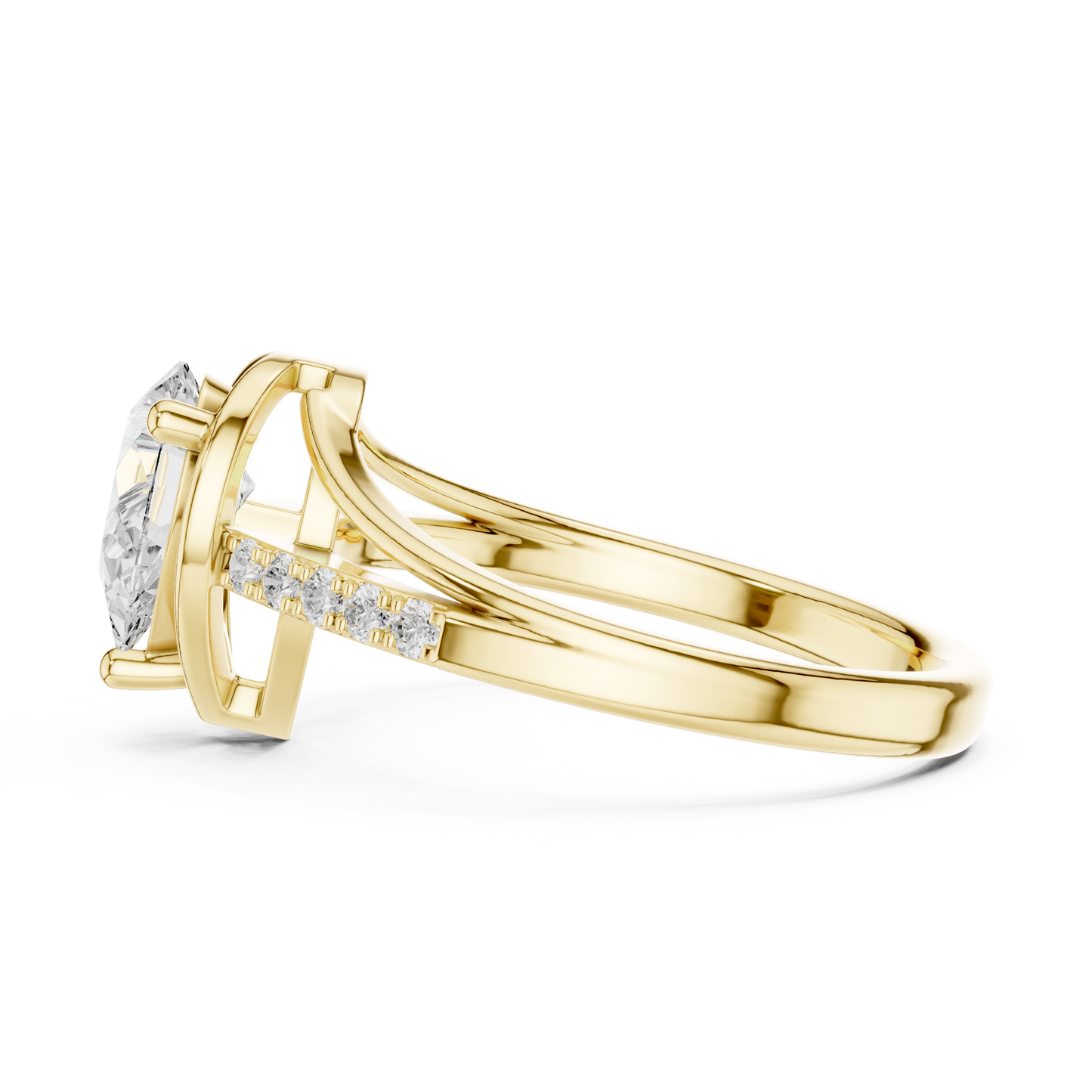 0.9ctw Pear Shaped Split Shank Engagement Ring | Yellow Gold