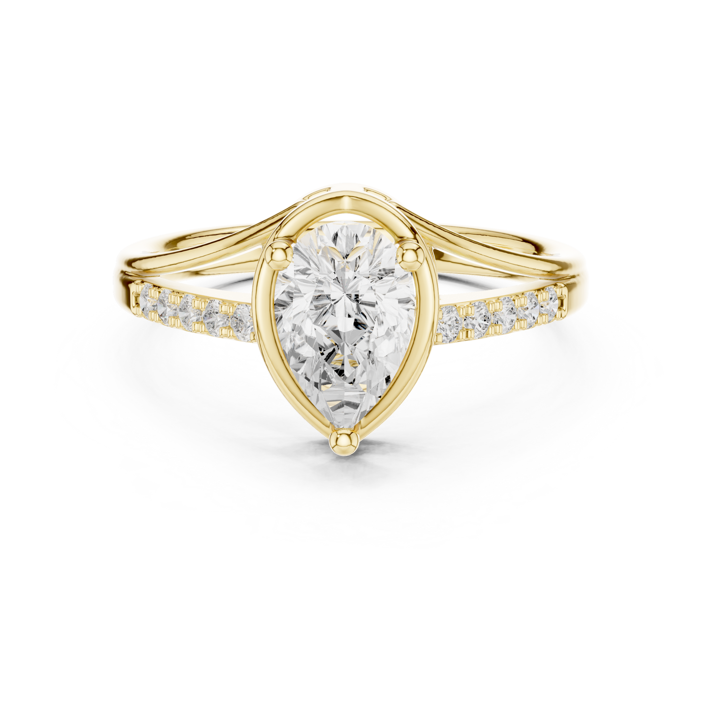 0.9ctw Pear Shaped Split Shank Engagement Ring | Yellow Gold
