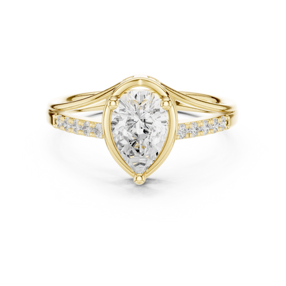 0.9ctw Pear Shaped Split Shank Engagement Ring | Yellow Gold