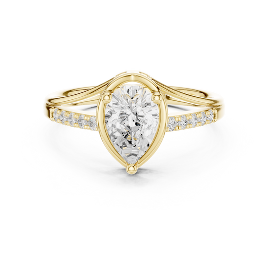 0.9 Carat Pear Shaped Split Shank Engagement Ring | Yellow Gold