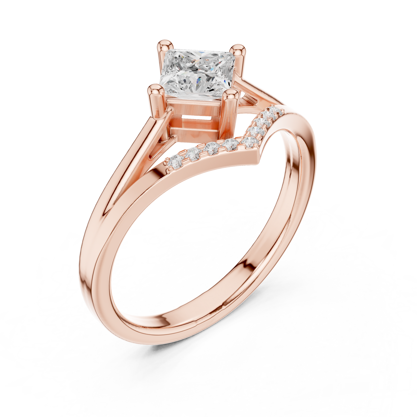 0.62ctw Kite Set Princess Cut Engagement Ring | Yellow Gold
