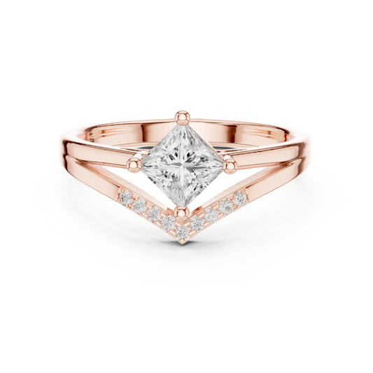 0.62 Carat Kite Set Princess Cut Engagement Ring | Yellow Gold
