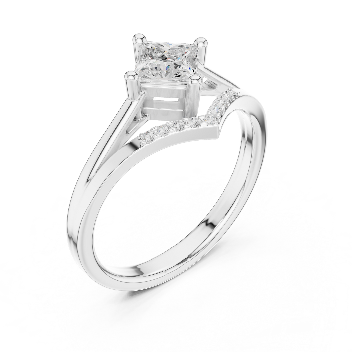 0.62ctw Kite Set Princess Cut Engagement Ring | Yellow Gold
