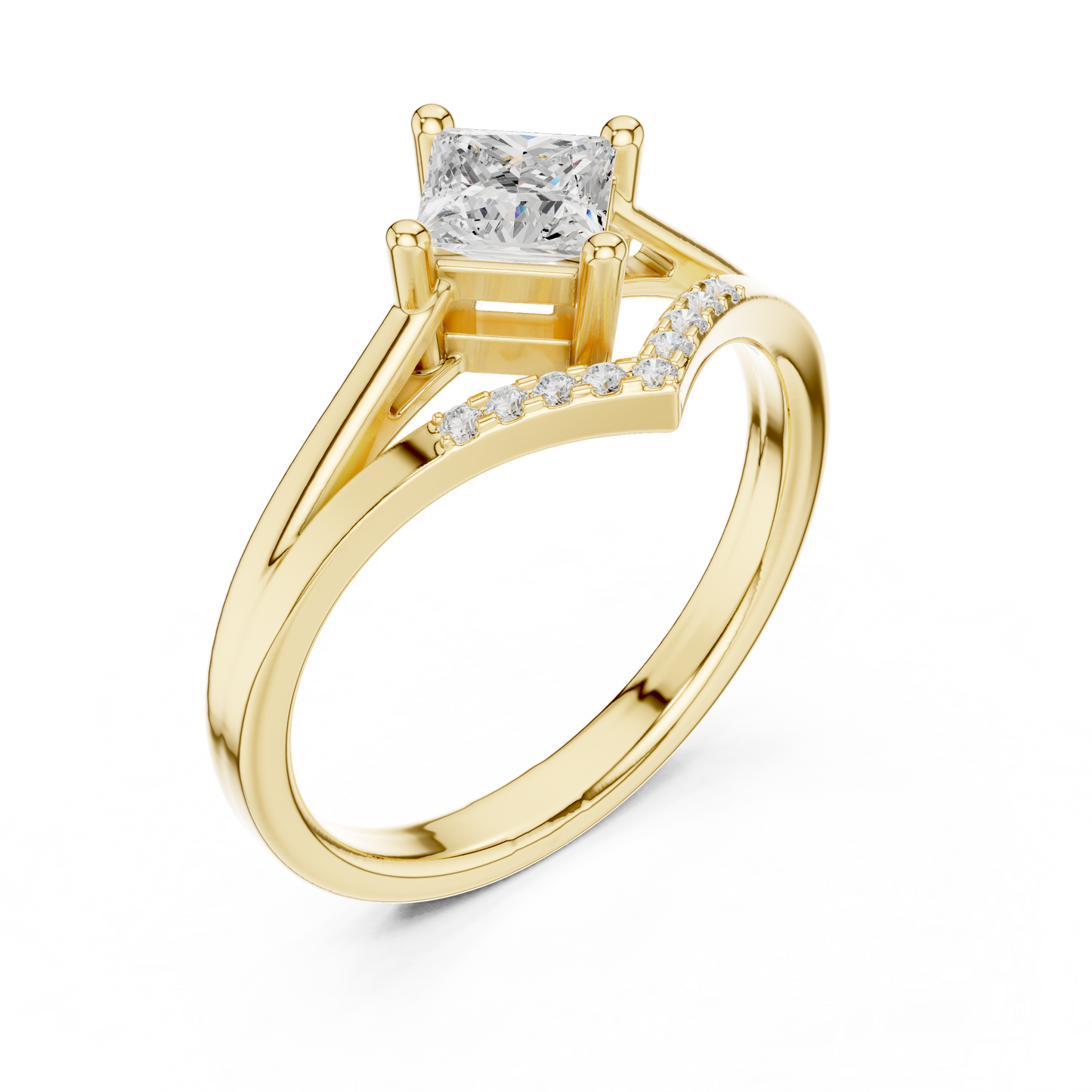0.62ctw Kite Set Princess Cut Engagement Ring | Yellow Gold