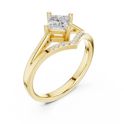 0.62ctw Kite Set Princess Cut Engagement Ring | Yellow Gold