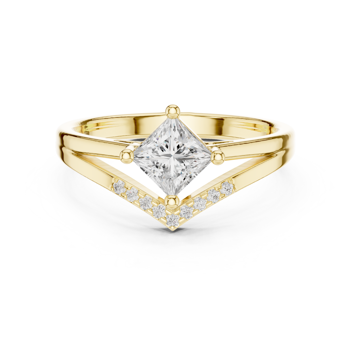 0.62ctw Kite Set Princess Cut Engagement Ring | Yellow Gold