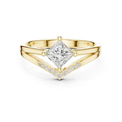 0.62ctw Kite Set Princess Cut Engagement Ring | Yellow Gold