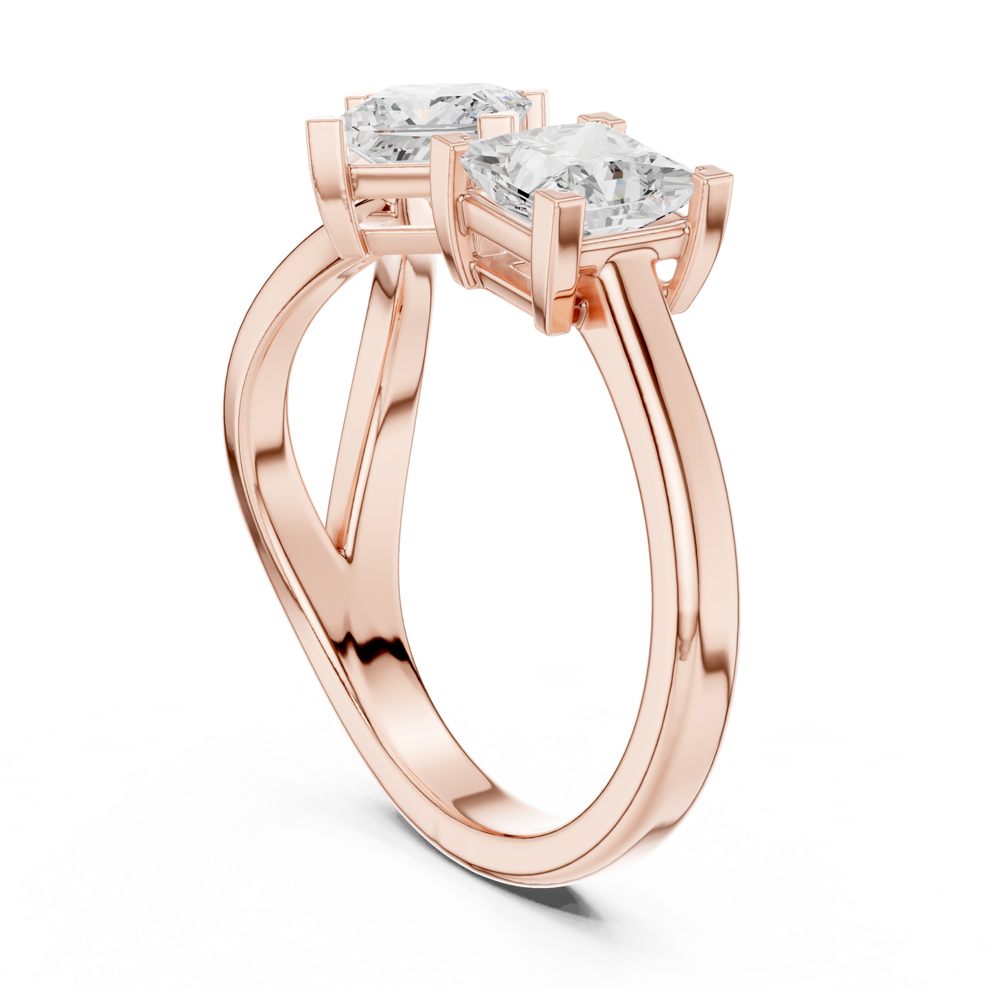 1.36ctw Asymmetric Princess Cut Two Stone Open Ring | Yellow Gold