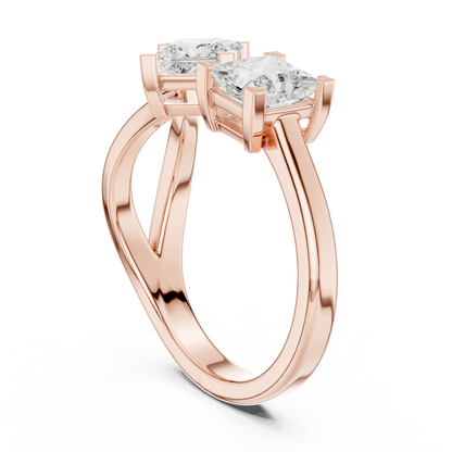 1.36ctw Asymmetric Princess Cut Two Stone Open Ring | Yellow Gold