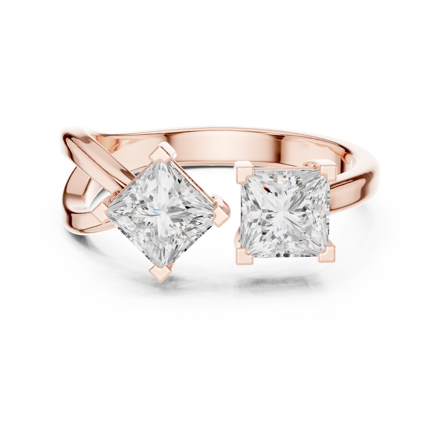 1.36ctw Asymmetric Princess Cut Two Stone Open Ring | Yellow Gold