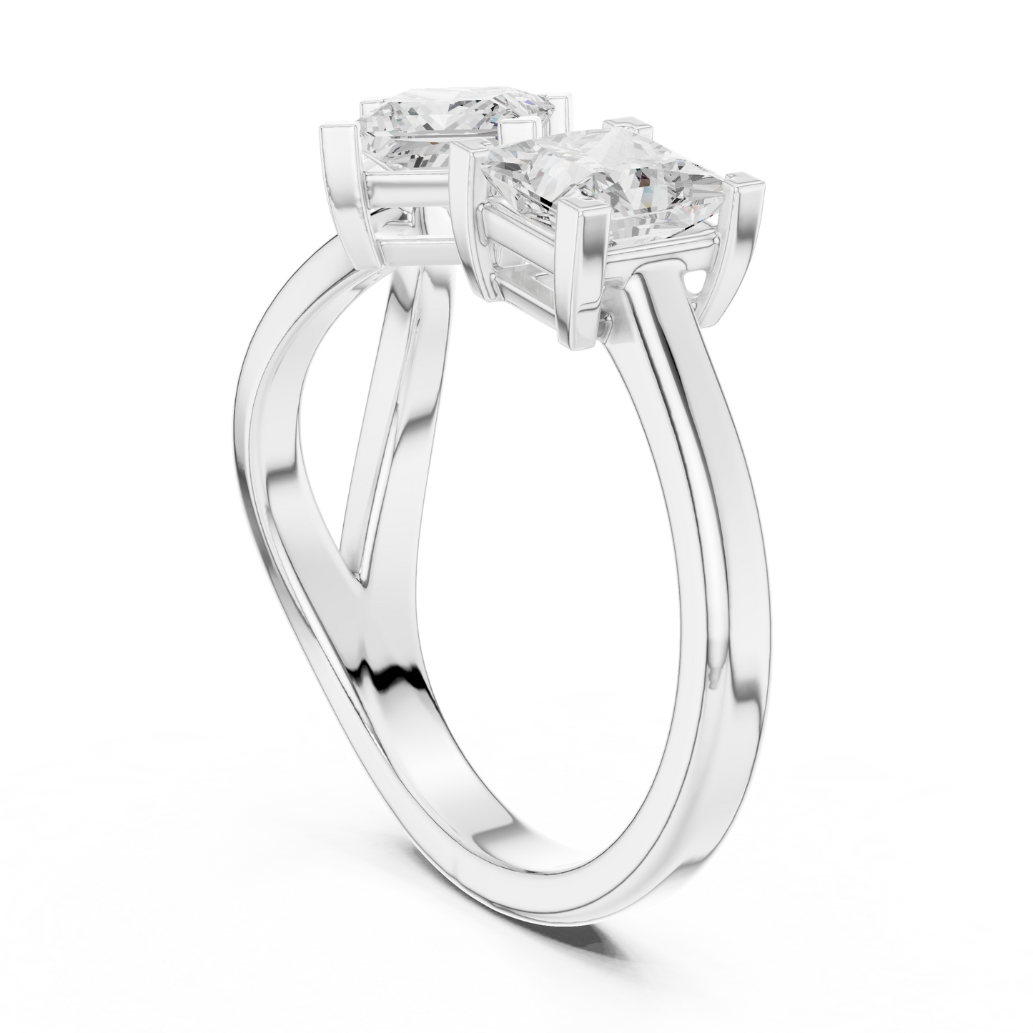 1.36ctw Asymmetric Princess Cut Two Stone Open Ring | Yellow Gold