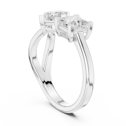 1.36ctw Asymmetric Princess Cut Two Stone Open Ring | Yellow Gold