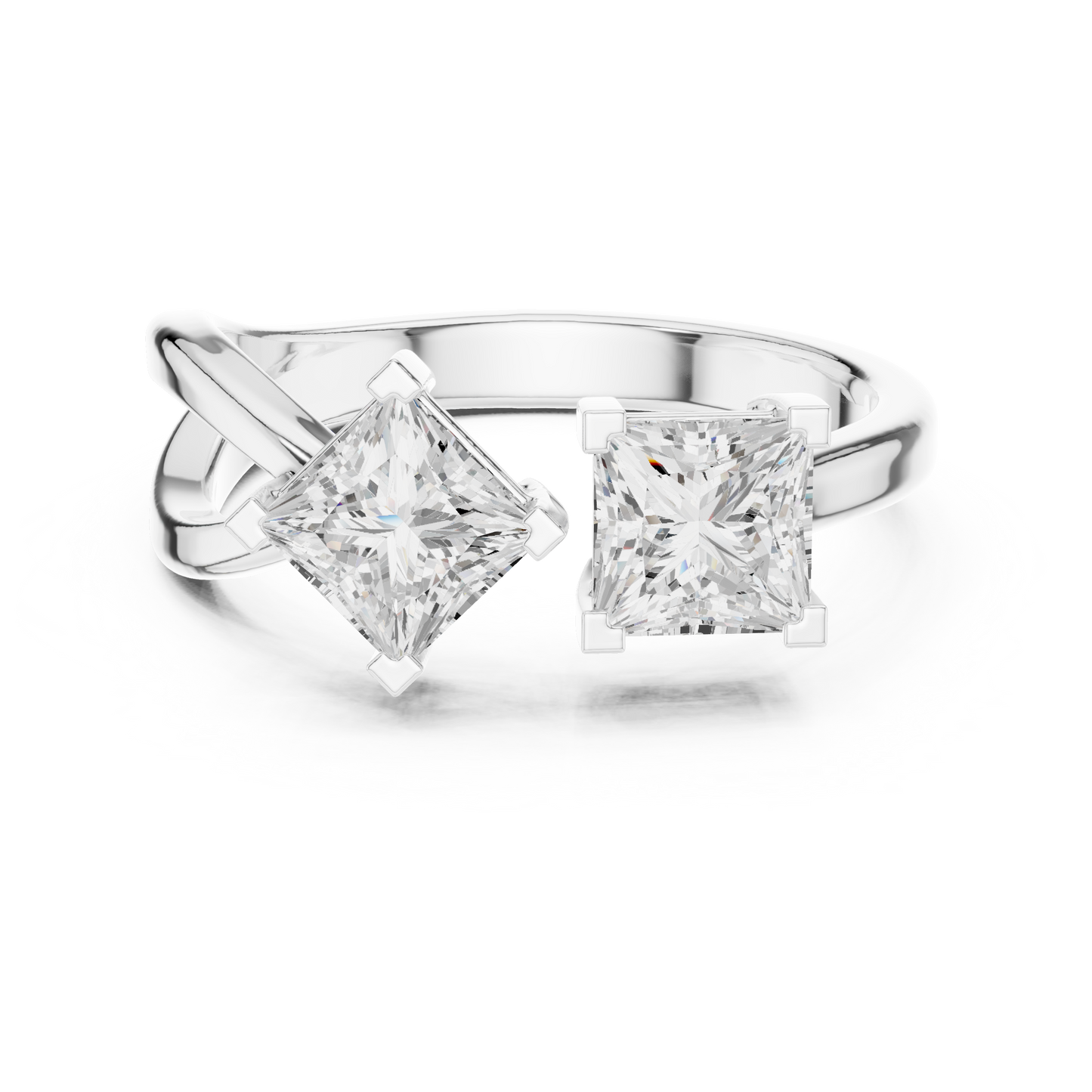1.36ctw Asymmetric Princess Cut Two Stone Open Ring | Yellow Gold