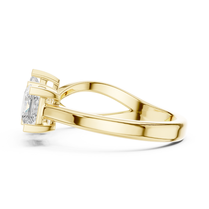 1.36ctw Asymmetric Princess Cut Two Stone Open Ring | Yellow Gold